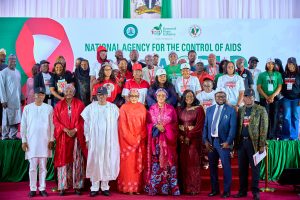 First Lady Senator Oluremi Tinubu, CON, poses for a group photograph with government officials, development partners and stakeholders during the 2025 World AIDS Day