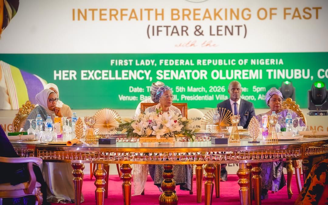 First Lady Senator Oluremi Tinubu, CON, seated at a high table during the Interfaith Breaking of Fast (Iftar & Lent) event.